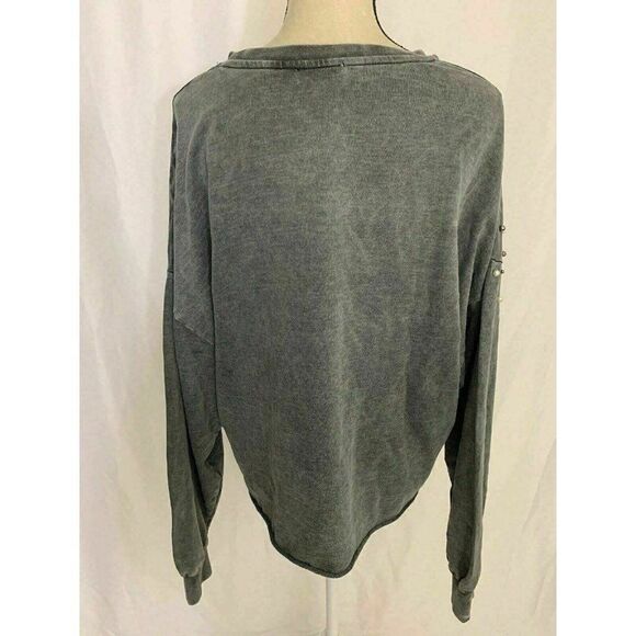 Zara Womens Solid Gray Pearl Long Sleeve Oversized Crew Neck Sweater Top Small - Picture 5 of 9